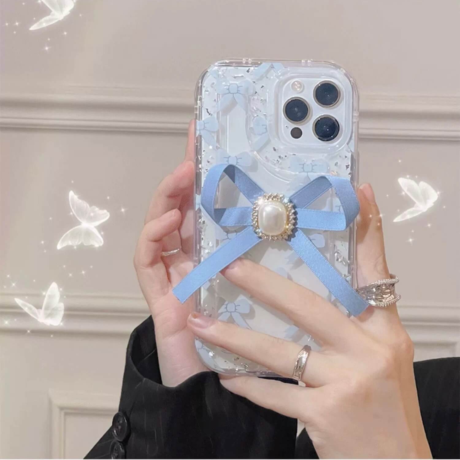 Princess core blue bow tie phone case with little ballet shoesa charm – Supercutecollection Princess core blue bow tie phone case with little ballet shoesa charm – Supercutecollection