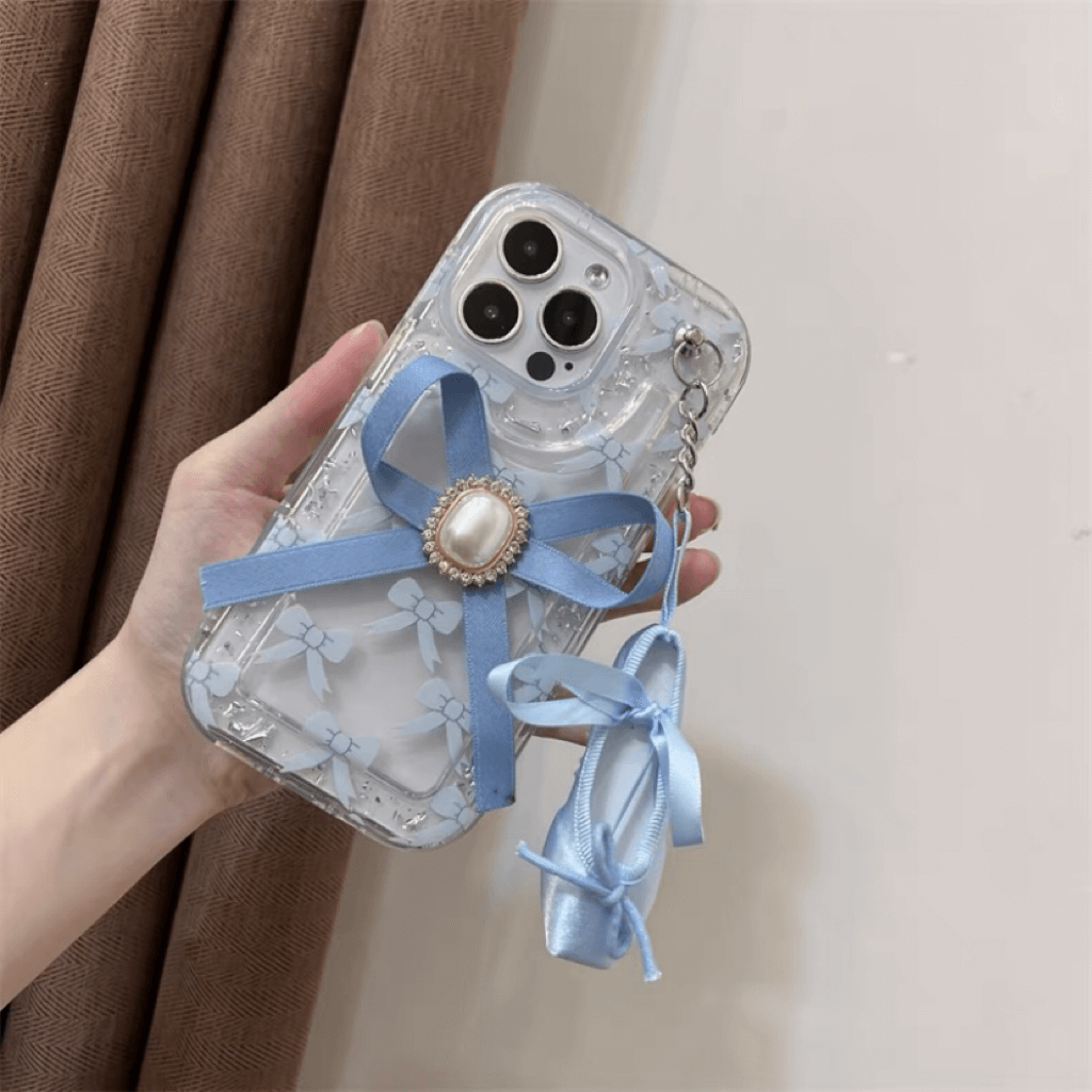 Princess core blue bow tie phone case with little ballet shoesa charm – Supercutecollection Princess core blue bow tie phone case with little ballet shoesa charm – Supercutecollection
