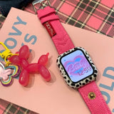 Hot pink and blue denim with cow pattern case Apple watch band