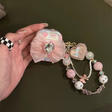 Coquette style pink bow airpods cases with remantic beads charm