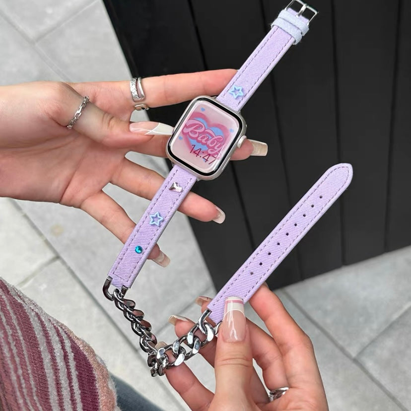 Denim & chain double-loop Apple watch band – Supercutecollection display picture 2