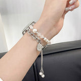 Crystal pearl bracelet style metal chain Apple watch band with diamond case