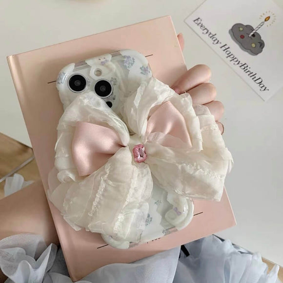 Soft pink lace bow phone case  for iPhone