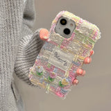 Colorful tulip embroidery knitted plush phone case  for iPhone