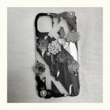 Coquette Pink Bow & Dark Gothic Decoden Phone Case | Handmade Palette Knife Grunge Cream Glue Case for iPhone & Android
