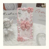 Balletcore Pink Bow Decoden Phone Case | Handmade Angel Wings & Rose Cream Glue Pearl Case for iPhone & Android