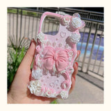 Balletcore Pink Bow Decoden Phone Case | Handmade Angel Wings & Rose Cream Glue Pearl Case for iPhone & Android