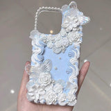 Pastel Decoden Phone Case with Pearl Camera Border | Handmade Luxury Butterfly & Rose Cream Glue Case in Multi-Colors for iPhone & Android