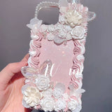 Pastel Decoden Phone Case with Pearl Camera Border | Handmade Luxury Butterfly & Rose Cream Glue Case in Multi-Colors for iPhone & Android