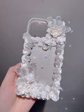 Pastel Decoden Phone Case with Pearl Camera Border | Handmade Luxury Butterfly & Rose Cream Glue Case in Multi-Colors for iPhone & Android