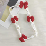 Coquette Red Bow Decoden Phone Case with Phone Grip | Handmade French Vintage Cream Glue Pearl Case for iPhone & Android