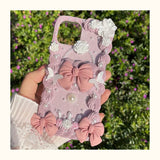 Coquette Pink Bow Decoden Phone Case | Handmade Customized Pearl & Rose Cream Glue Case for iPhone & Android