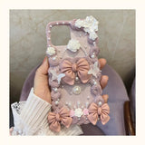 Coquette Pink Bow Decoden Phone Case | Handmade Customized Pearl & Rose Cream Glue Case for iPhone & Android