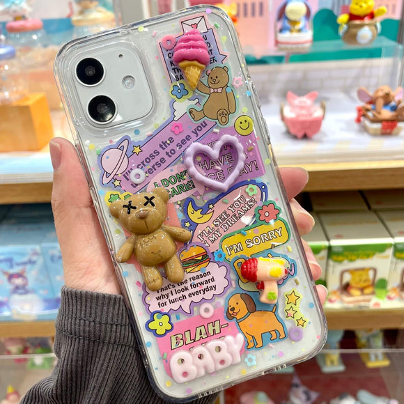 TEDDY bear & fun stickers Handmade phone case for iPhone & Andriod