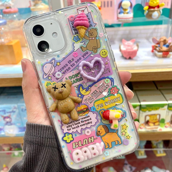 TEDDY bear fun stickers Handmade phone case for iPhone Andriod