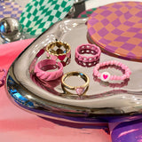 Pink pop fashion rings set