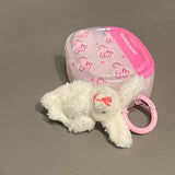 Pink bunny Airpods case with a white fluffy bunny