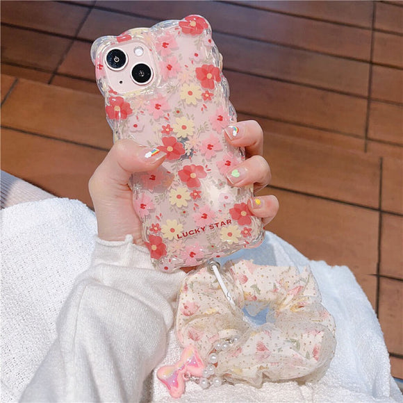 French style  colorful flower phone case with a beautiful band for iPhone