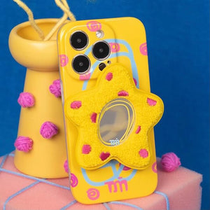 Elegant yellow phonecase with a supercute mirror holder for iPhone