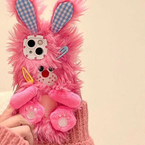 Adorable pink rabit fluffy phone case  for iPhone