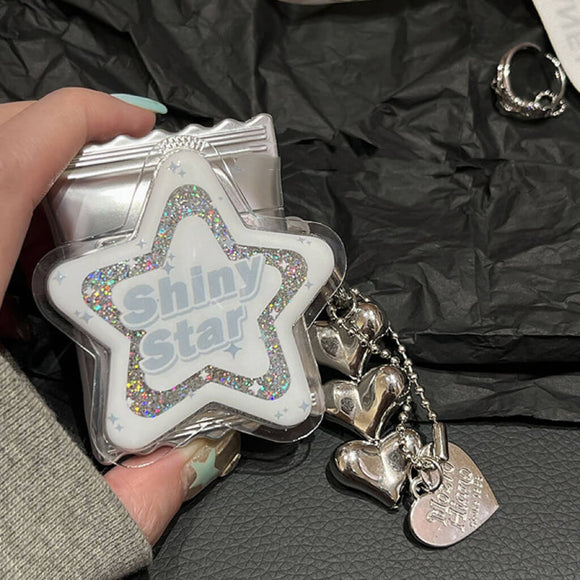 Shiny glitter star airpods case with silver hearts strap