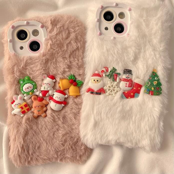 Cute characters christmas season soft&fluffy phone case  for iPhone