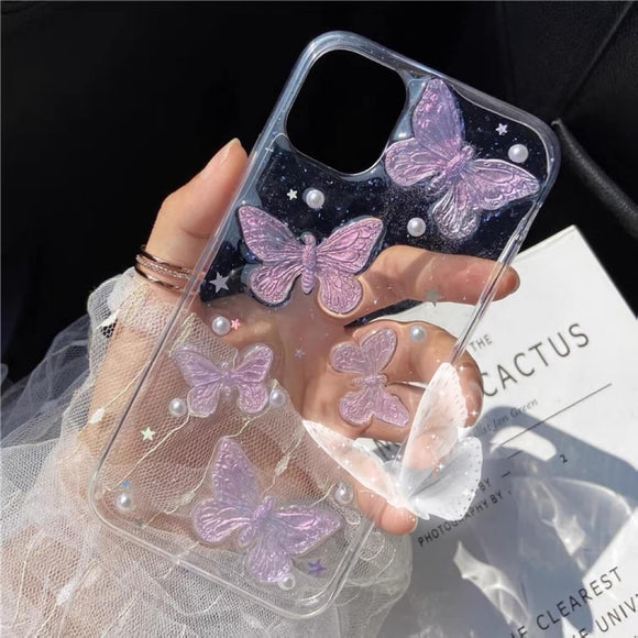 Custom romantic purple butterfly decoden phone case for iPhone & Android