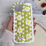 Vintage green&white flower custom decoden phone case for iPhone & Android