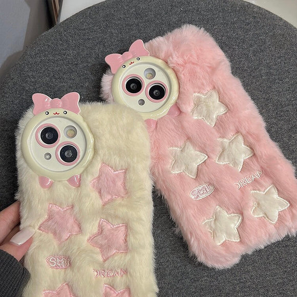 Super soft with cute fluffy  stars phone case  for iPhone