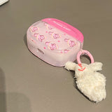Pink bunny Airpods case with a white fluffy bunny