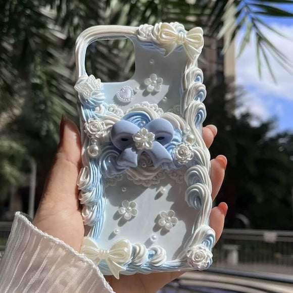 Light blue bowtie with little white roses handmade phonecase for iPhone & Android