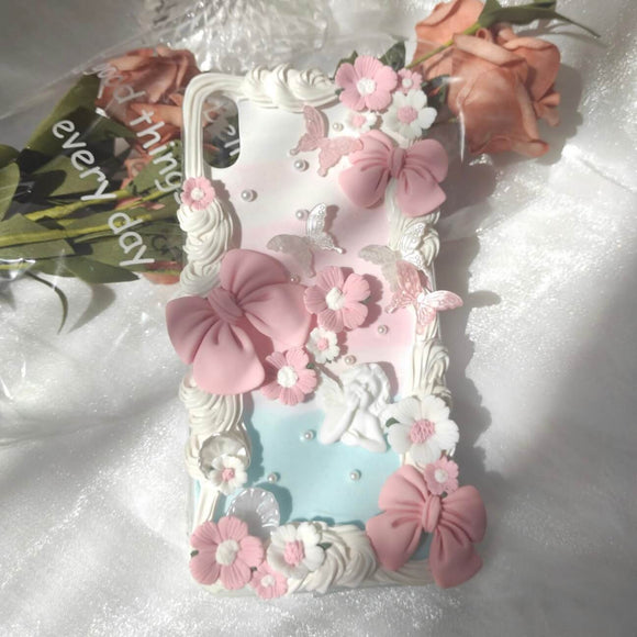 Pink bow flower angle butterfly custom decoden phone case for iPhone & Android