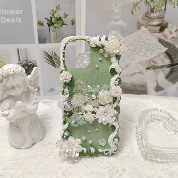 Green flower angle butterfly custom decoden phone case for iPhone & Android