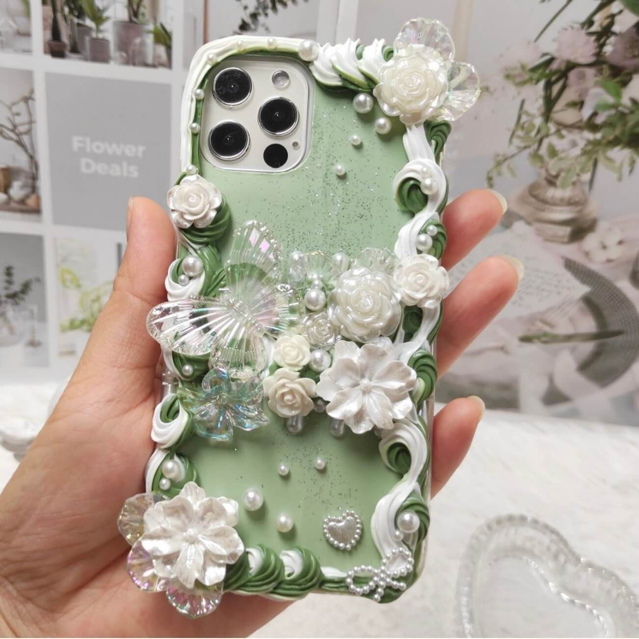 Green flower angle butterfly custom decoden phone case for iPhone & An – Supercutecollection Green flower angle butterfly custom decoden phone case for iPhone & An – Supercutecollection