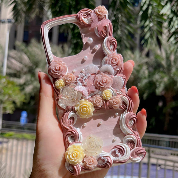 Vintage pink flower custom decoden phone case for iPhone & Android